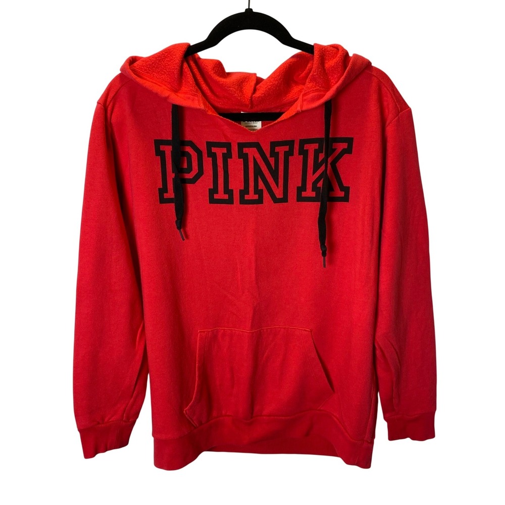 PINK Victoria's Secret Hoodie Women Small Red Logo Lounge Athleisure Comfy Y2K